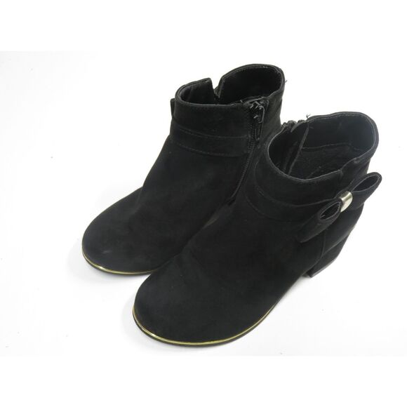 Children’s Place Faux Black Suede Dress Ankle Booties Zip Bow Heel Girls 12 - Picture 3 of 9